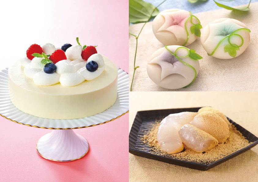 ＜W体験＞レアチーズケーキ＆練切（朝顔）/ わらびもち